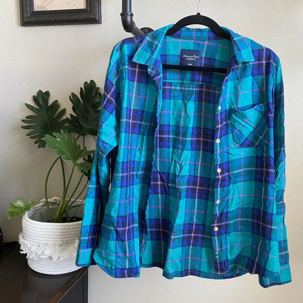 Blue Teal Purple Button Up Shirt
